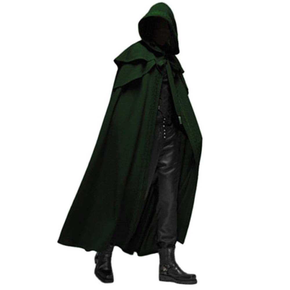 Halloween Men Gothic Hooded Cape Medieval Long Cloak Multi‑Color Party