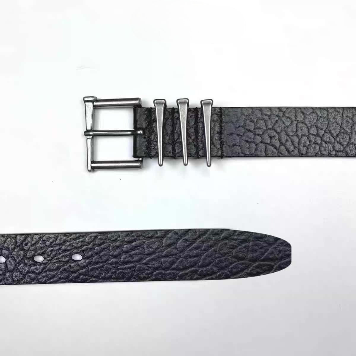Y2K Punk Vintage Distressed Nail Buckle Full Grain Leather Belt Unisex