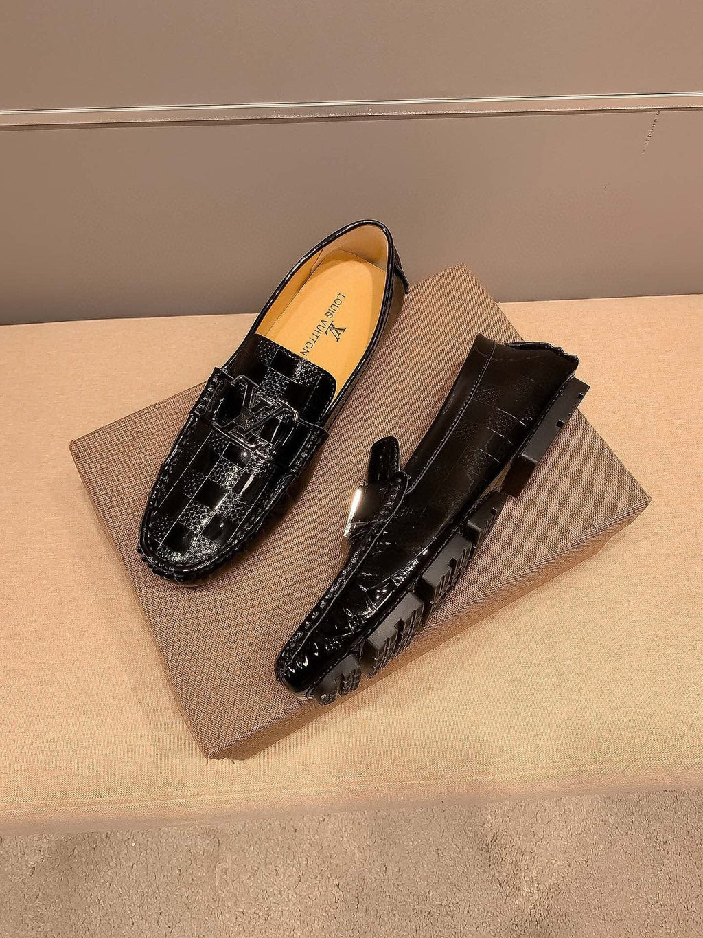 Louis Vuitton Black Glossy Buckle Loafers
