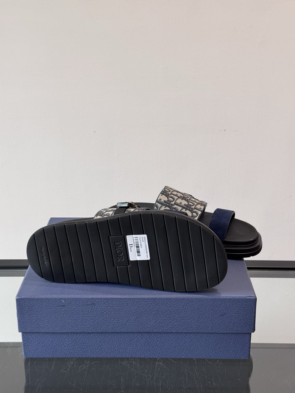Dior Men's Patterned Buckle Slide Sandals - Black Ridged Sole