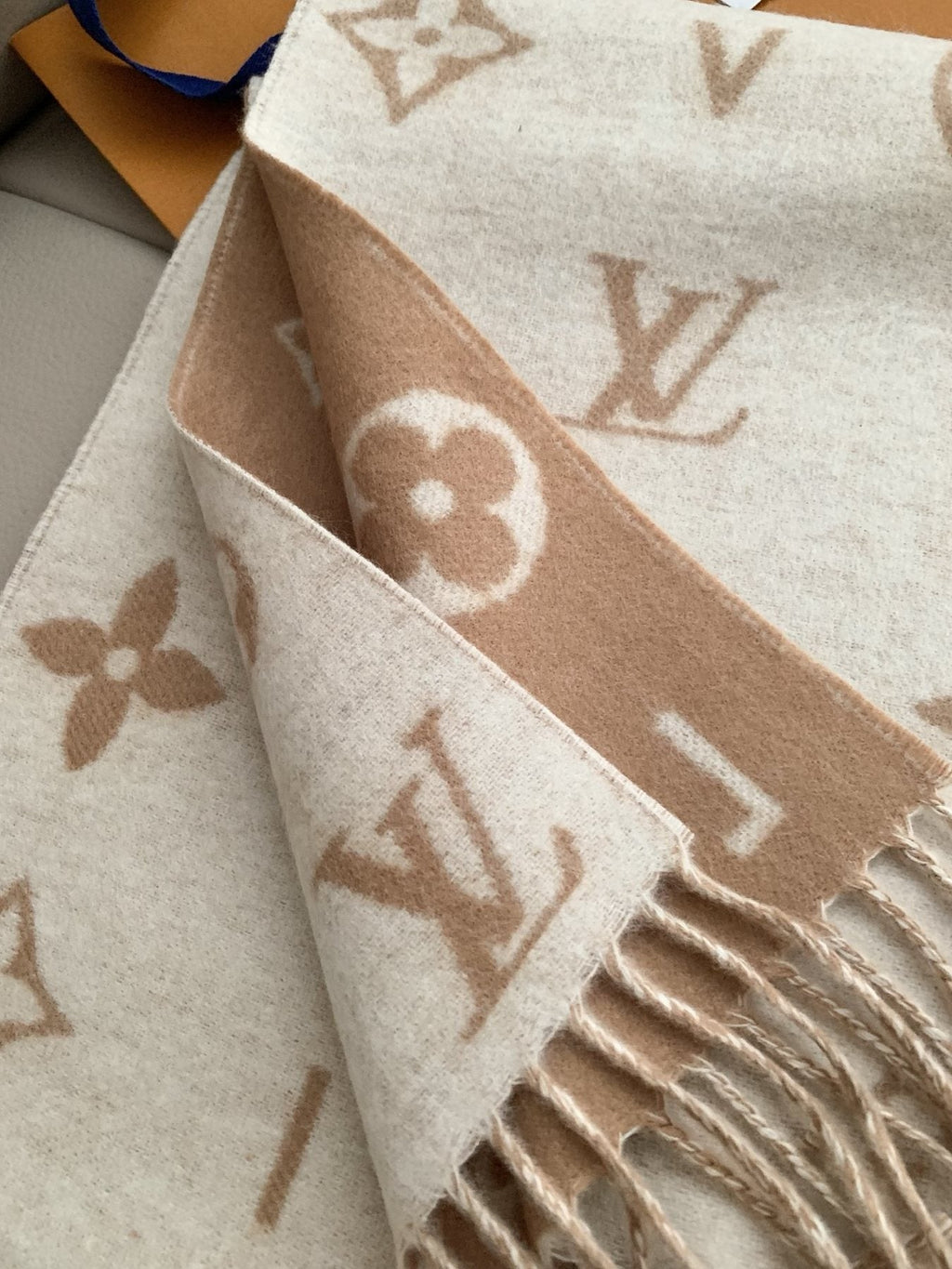 Louis Vuitton Beige Ivory Fringed Scarf