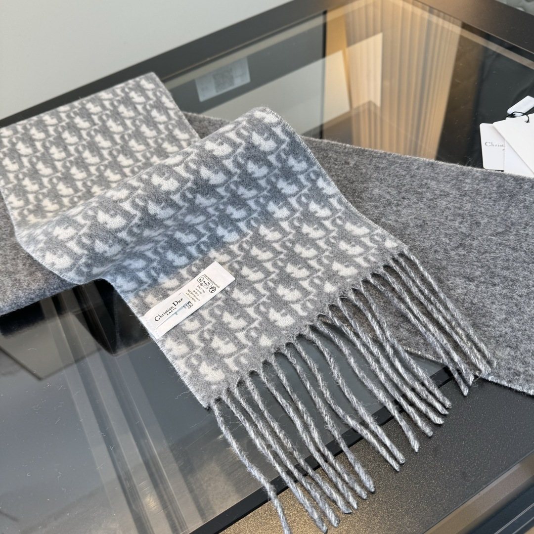 Dior Two-Tone Monogram Fringed Scarf
